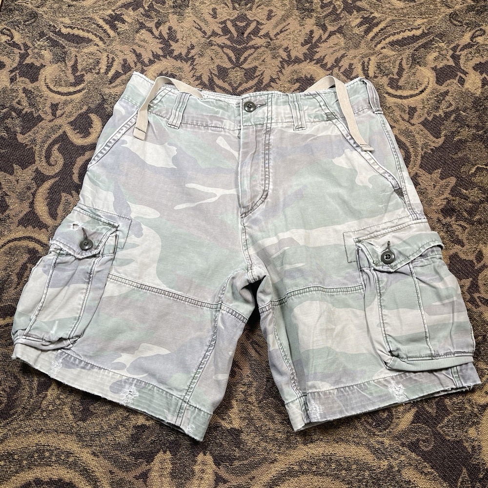 Vtg Abercrombie & Fitch Paratrooper Camo Cargo Shorts Kids Size 16 Waist 32"